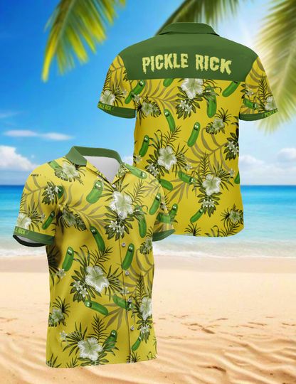 P rick Hawaiian Shirt, Rick and Rickandmorty Aloha Shirt for Men and Women, Tropical Short-Sleeve Summer Beach Shirt, Cartoon Fan Shirt