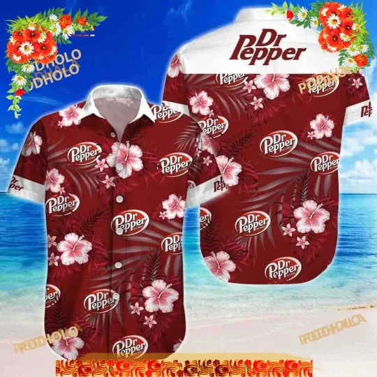 Discover Dr Pepper Funny Hawaiian Shirt, Hibiscus Flower Pattern Summer Beach Gift