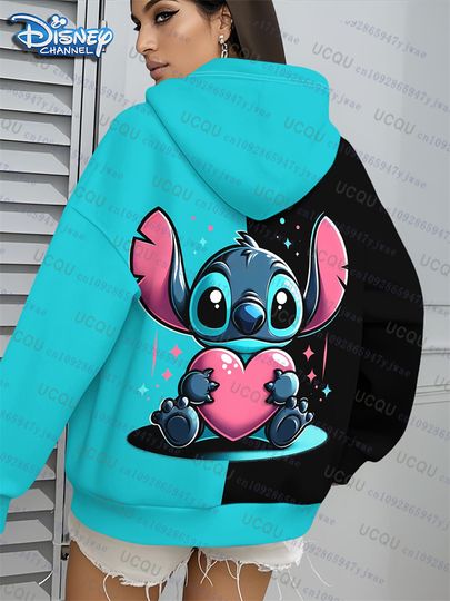 Discover Disney Stitch & Angels 3D Print Hoodie Women’s Pullover Sweatshirt Hooded Casual Autumn Winter