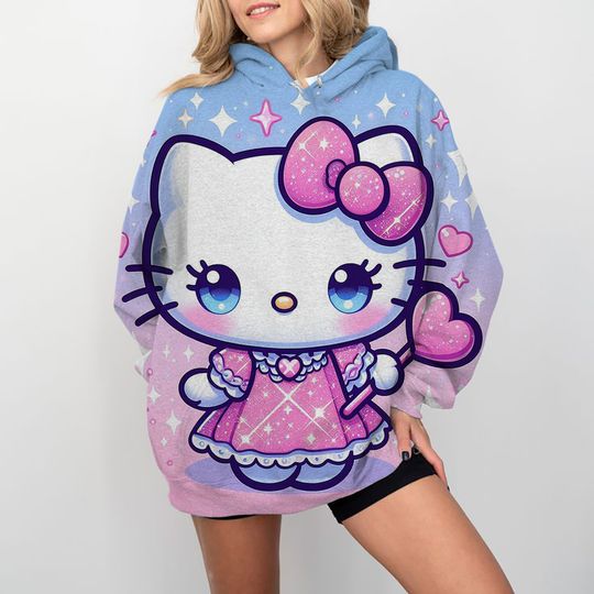 Discover Disney Sanrio Hello Kitty 3D Hoodie Sweatshirt for Women Long Sleeve Pullover Sport Hoodie