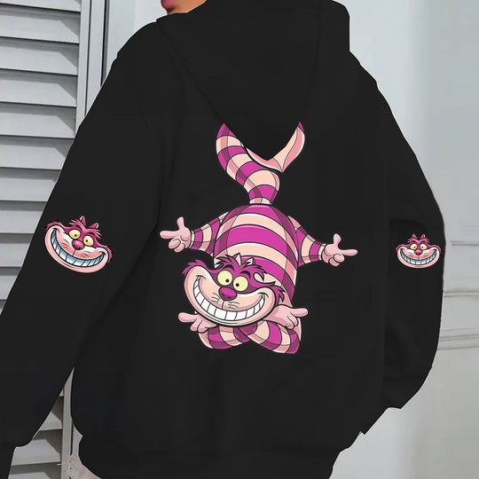 3D Cheshire Cat Hoodie - Cartoon Alice in Wonderland Print Long Sleeve Hooded Pullover for Men and Women