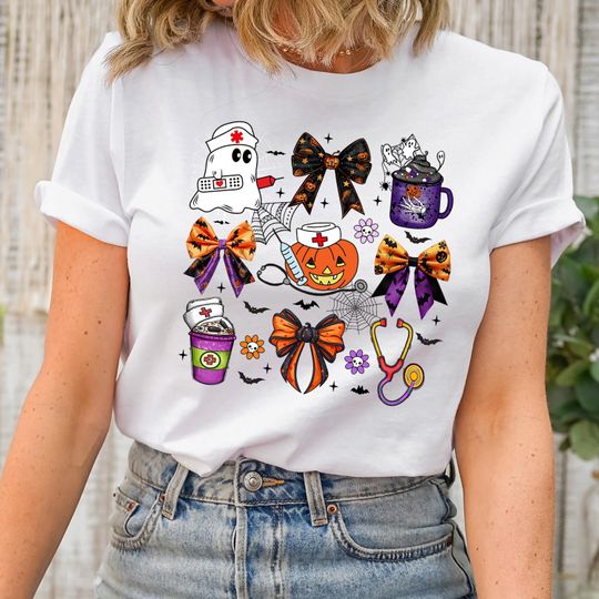 Discover Halloween Nurse Shirt, Cute Ghost Pumpkin Coffee Tee