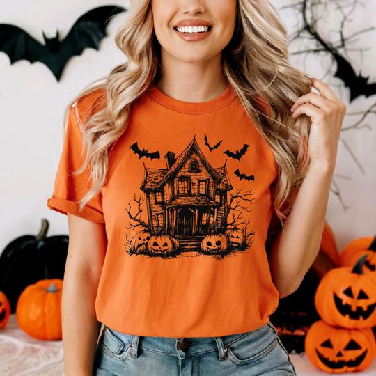 Horror House Shirt, Halloween Creepy House T-Shirt, Halloween Pumpkin Tee