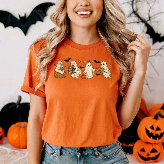 Discover Ghost Reading Book Shirt, Halloween Ghost T-Shirt, Halloween Book Tee