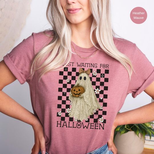 Discover Just Waiting for Halloween Shirt, Halloween Ghost T-Shirt, Halloween Pumpkin Tee
