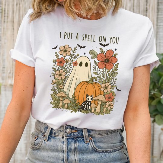 Floral Halloween Shirt,Halloween Ghost T-Shirt, I Put a Spell On You Tee