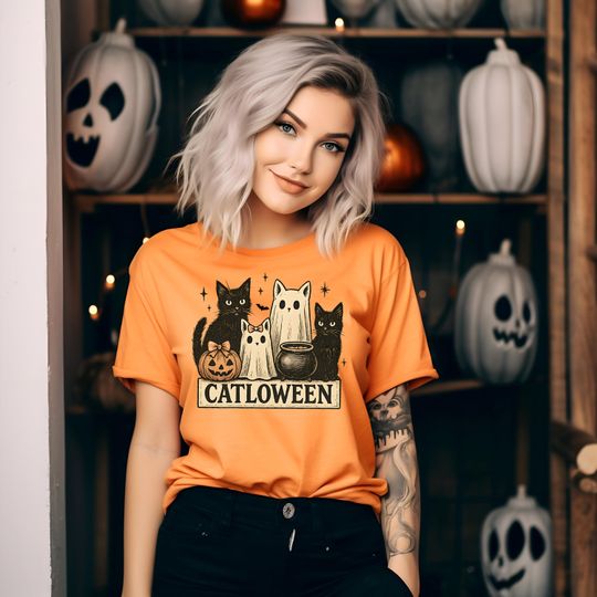 Discover Catloween Shirt, Halloween Cat T-Shirt, Pet Lovers Halloween Tee