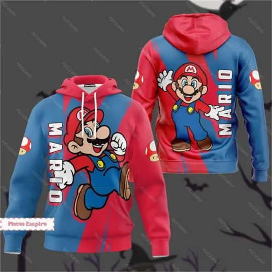Discover Disney hot selling game Mario men's hoodie 3D cartoon printing children's sports pullover fashion men and women clothing YK2 top