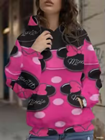Discover 3D Printed Blue & Pink Casual Sweatshirt Mickey Mouse Cartoon Hoodie Women Men's Graphic Hooded Hoodies Pullovers