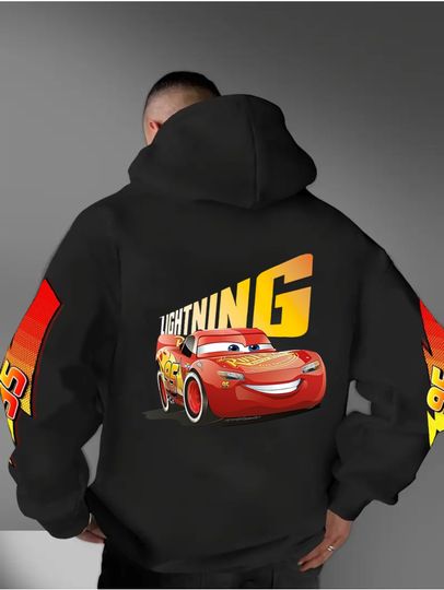 Discover 2025 Pixar Cars Hooded Sweatshirt Kids Cartoon Lightning McQueen Children Long Sleeve Pullover Men Women Hoodies Tops Clothing