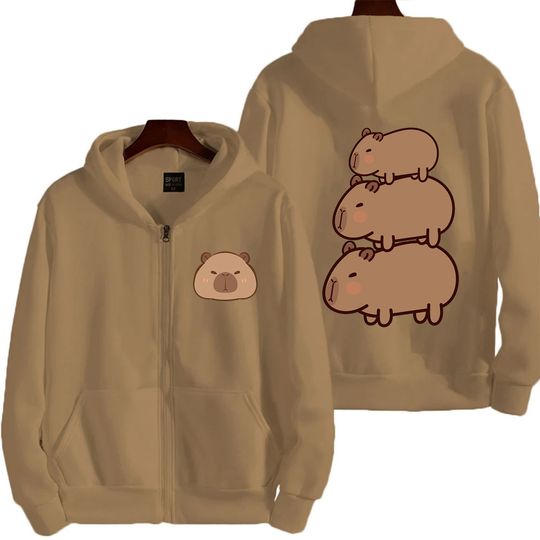 2025 New Cartoon Anime Brown Capybara Men's Zipper