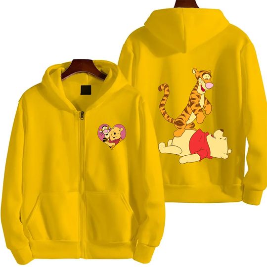 Discover 2025 New Winnie the Pooh  and Tigger Harajuku Fashion Y2K Men's Hoodie Women's Zipper Sweatshirt Couple Coat