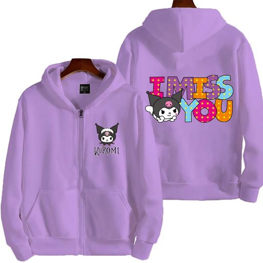 Cartoon I miss you Kuromi Men's Zipper Spring and Autumn Women's Extra Large Sports Hoodie