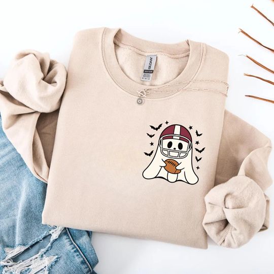 Halloween Ghost Tis The Season Football Sweatshirt, Football Lover Spooky Sweatshirt Gift, Cute Football Mom Hoodie, Game Day Apparel Hoodie