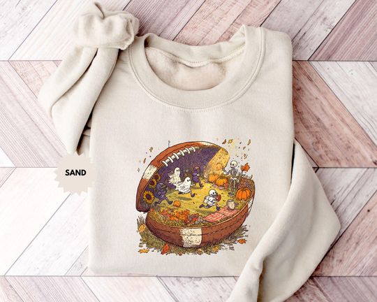 Discover Halloween Football Sweatshirt Fall Ghost Sweater Funny Skeleton Gift Game Day Hoodie Touchdown Season