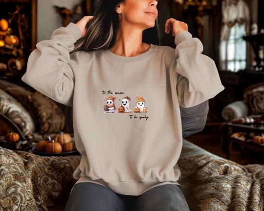 Discover Halloween Ghost Sweatshirt For Women Cute Fall Crewneck With Pumpkin Football And Cozy Drink Funny Spooky Boutique Pullover Gift For Her
