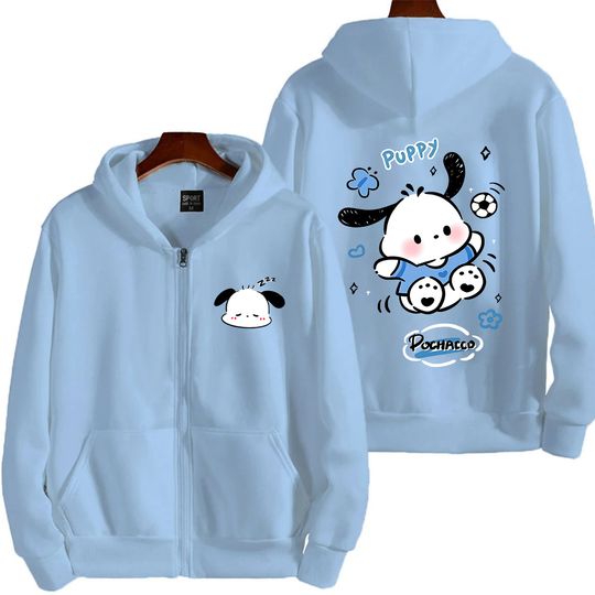 Cartoon anime Pochacco men's zipper spring and autumn women's oversized sports hoodie 2025 new cartoon anime couple jacket