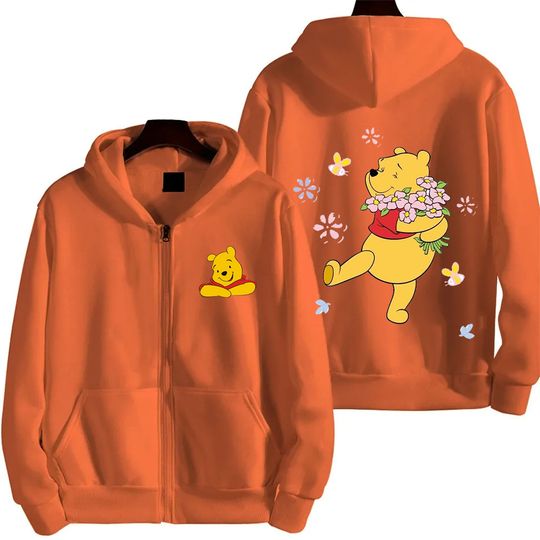 2025 New Orange Winnie the Pooh Women's Anime Harajuku Fashion Y2K Men's Hoodie Zipper