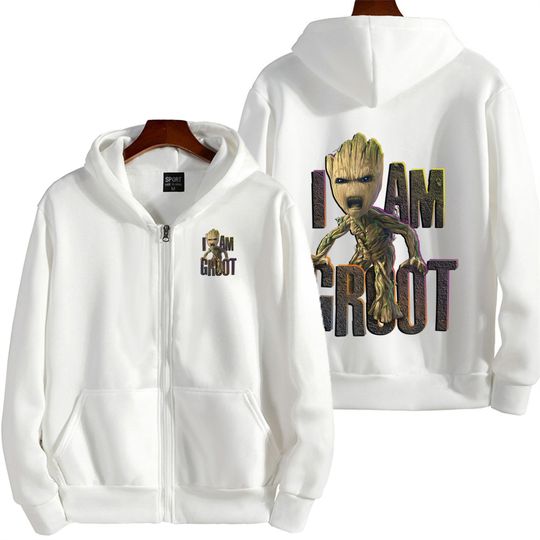 Marvel I Am Groot Men Zipper Hoodie Spring Autumn Women Oversized Sweatshirt 2025