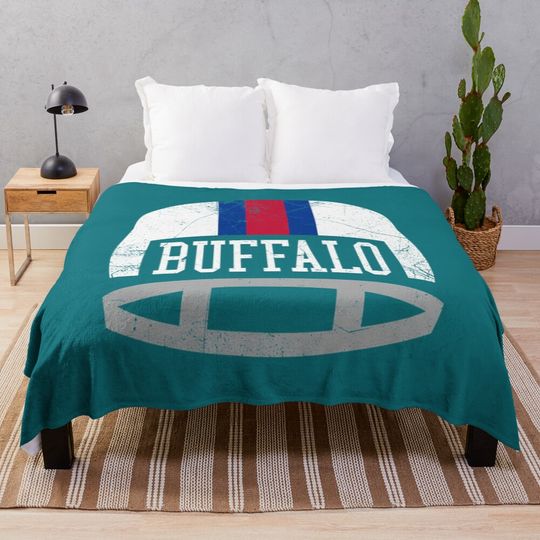 Discover Buffalo Retro Helmet - Blue   Throw Blanket