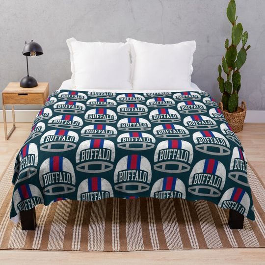 Discover Buffalo Retro Helmet - Blue   Throw Blanket