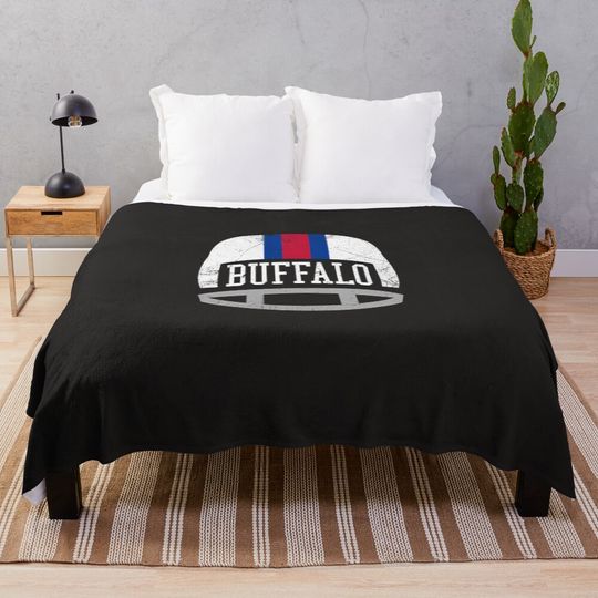 Buffalo Retro Helmet - Blue Classic T-Shirt Throw Blanket