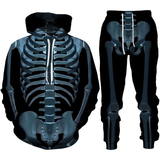 Discover 2024 New Halloween Skull Skeleton Hoodie Jogger Pants Outfits 3D Print Couple Hoodies