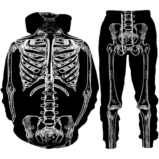 Discover Men's Hoodies Sets Horror Skeletal 3D Print Tracksuit Set Funny Halloween