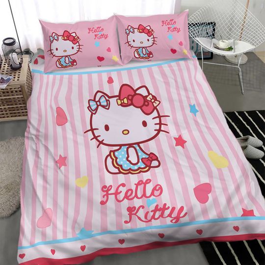 Hello Kitty Cat Pink Quilt  Bedding Set Cute