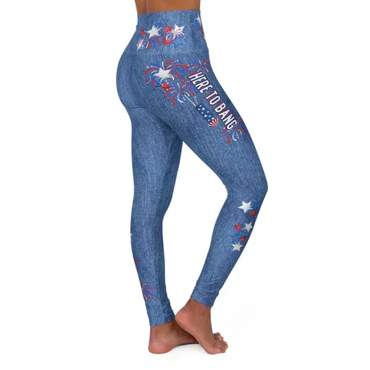 Here to Bang 4th of July Leggings, Independence Day Leggings, American Flag, Firework Leggings