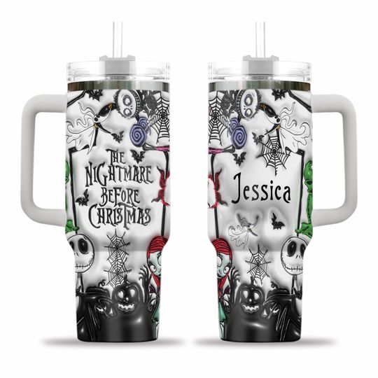 Jack And Sally Tumbler 40 Oz, Jack Skellington Stainless Tumbler, Nightmare Before Christmas Insulated Tumbler