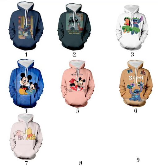 Disney Stitch and Mickey 3D Hoodie, Anime Fashion Boys' and Men's Sweatshirt for Fall