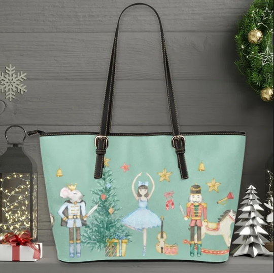 Leather Nutcracker Ballet Tote Bag Women's Large Vegan Leather Work Laptop Bag Sleek Zippered Campus Bag Nutcracker Christmas Ballet Bag