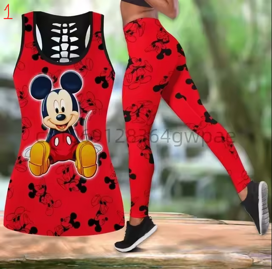 Mickey Mouse Women's Hollow Tanktop Leggings Yoga Set