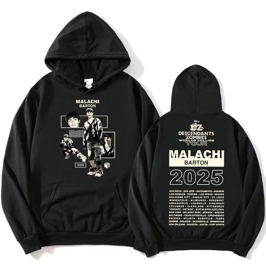 Zzombies Worlds Collide Tour 2025 Hoodies Malachi Barton Actor Graphic Sweatshirts Fashion Long Sleeve Hooded Pullovers Printed