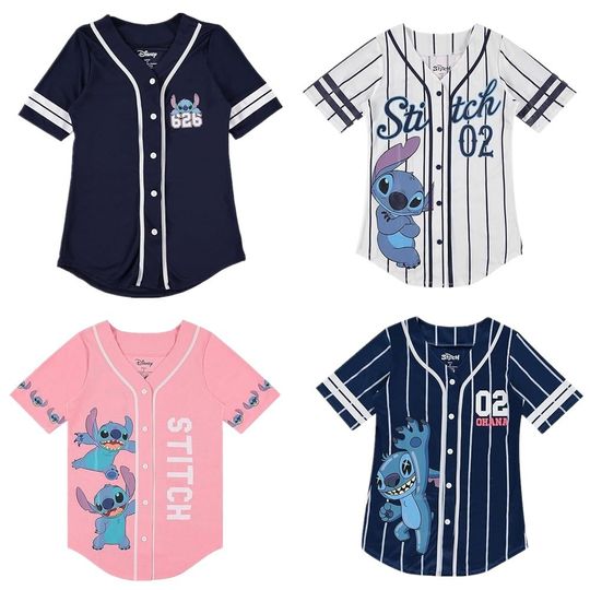 Discover Disney Lilo & Stitch Classic Children's Baseball Jersey Cartoon Print Men's and Women's Summer Sports Button Shirt 2025