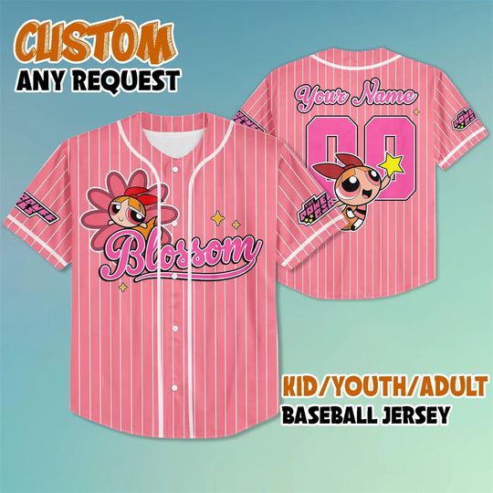 Discover Brand New Custom Powerpuff Girls Flower Bubble Baseball Jersey Street Fashion Men's and Women's Short Sleeve Baseball Shirt