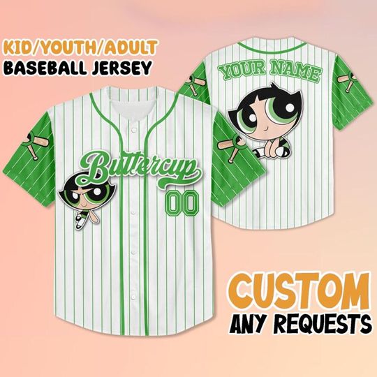 Discover Personalized Powerpuff Girls Bubble Baseball Jersey Disney Flying Stripes Hip Hop Sportswear Baseball T-shirt Men/Women/Children