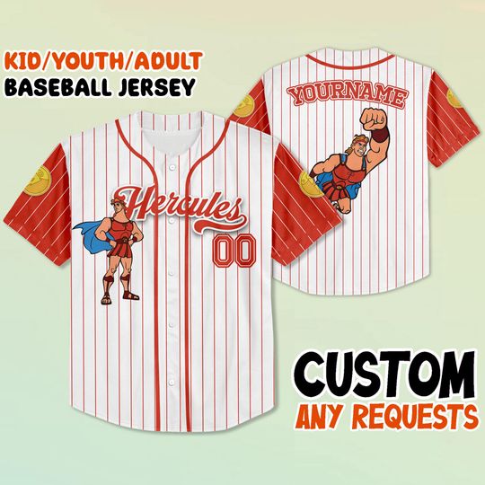 Discover Custom Hercules baseball jerseys, children's and adult baseball uniforms, Disney Hercules baseball fans gifts