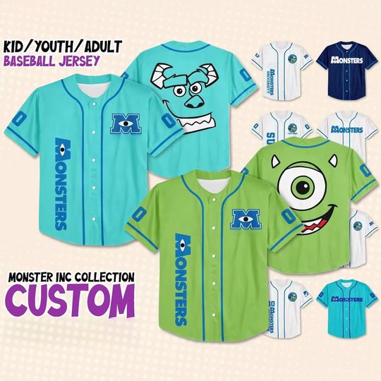 Discover Custom Monsters Inc Disney Baseball Jersey Team Personalized Series Jerseys Kids Boys Team Training Uniforms Clothing Gifts 2025