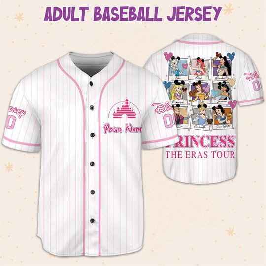 Discover Customized Disney Princess Series Baseball Jerseys, Summer Casual Button Shirts for Children and Adults, Princess Era Gifts