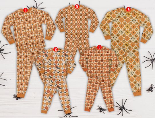 Halloween Pajama Halloween Checkered Pattern Pajama Fall Vibes Sleepwear Scary Pumpkin Halloween Party Matching Pajama For Family Friend