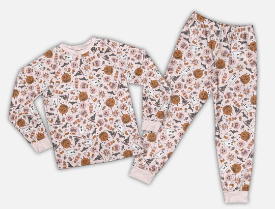 Discover Halloween Pajama Halloween Checkered Pattern Pajama Fall Vibes Sleepwear Scary Pumpkin Halloween Party Matching Pajama For Family Friend