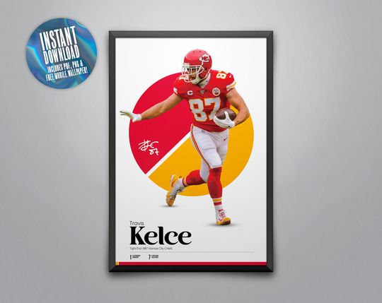 Travis Kelce Poster, KC Chiefs, Kansas City Chiefs, Football Gifts, Sports Poster, Football Player Poster, Football Wall Art
