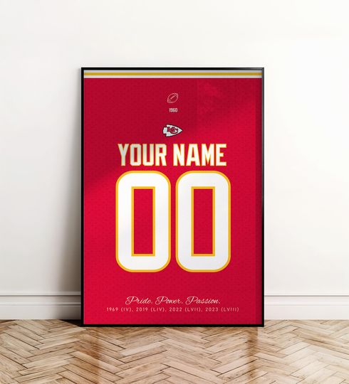 Discover Kansas City Football Team Custom Jersey Poster | Personalized football Style Wall Art | American Football Printable | football Jersey Poster