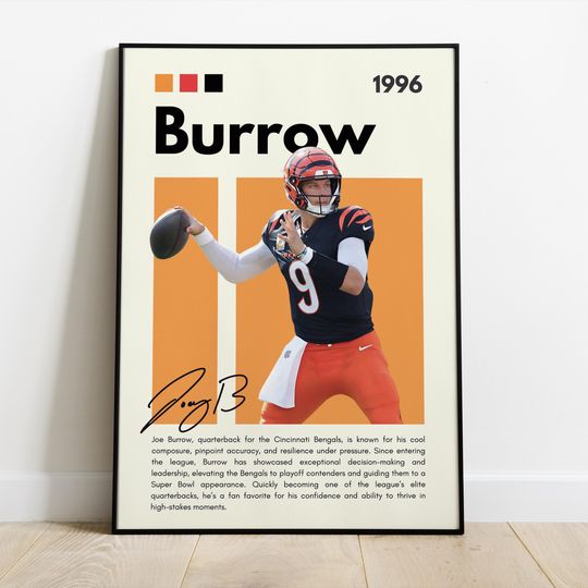Joe Burrow Poster |Cincinnati Bengals| Sport Poster| Football | football wall art| football poster | Bedroom Sport Decor | football teams
