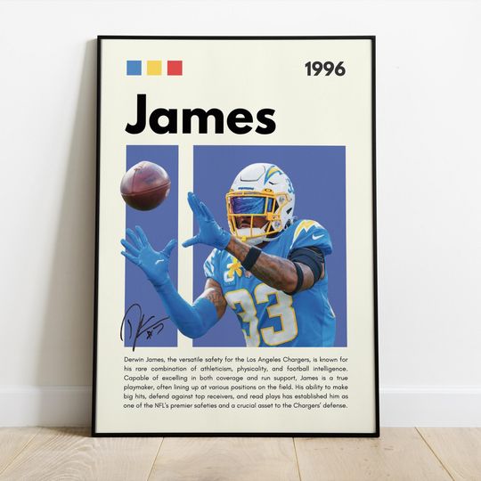 Discover Derwin James Poster | Los Angeles Chargers| Sport Poster| Football | football wall art| football poster | Bedroom Sport Decor| Man's Cave