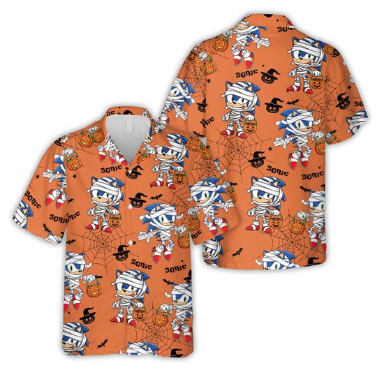 Halloween Sonic Hawaiian Shirt Halloween Mummy Sonic the Hedgehog Hawaiian Shirt Halloween Sonic Party Matching Outfit For Sonic Family Kid