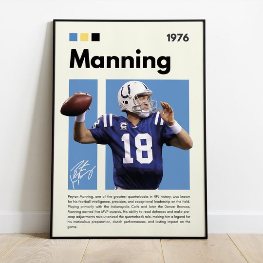 Peyton Manning Poster | Denver Broncos | Sport Poster| Football | football wall art| football poster | Bedroom Sport Decor  Man's Cave Football Player