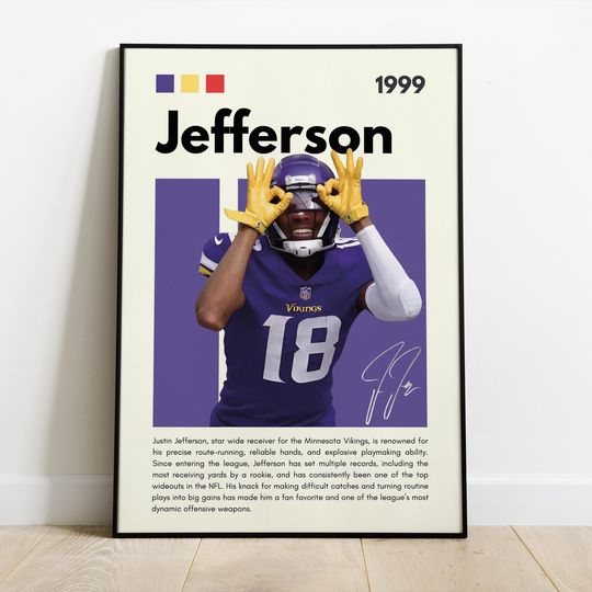 Justin Jefferson Poster |Minnesota Vikings| Sport Poster| Football | football wall art| football poster | Bedroom Sport Decor| Man's Cave | football Fan